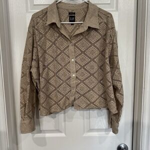 Gap Cropped Crochet Shirt Long Sleeve‎ Brown XXL 2x Sheer Fall